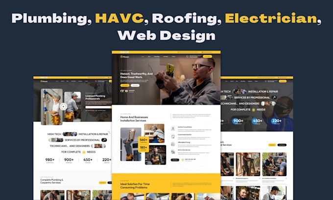 design plumbing, hvac, roofing, electrician, handyman plumber contractor website