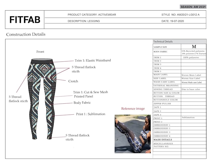 create professional womenswear leggings tech packs for production