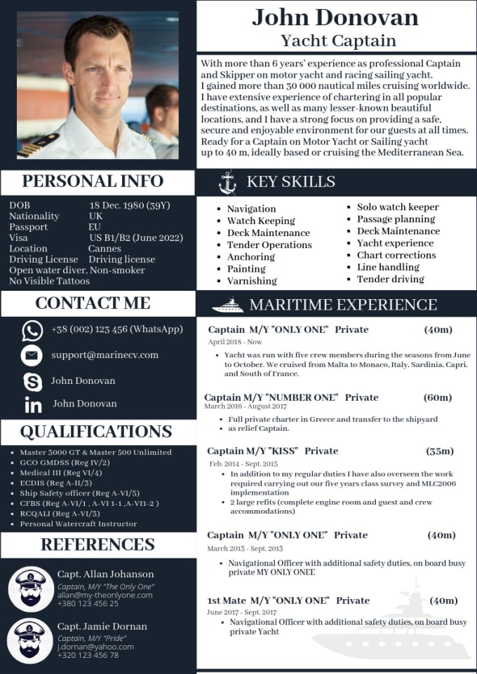 Create the professional yacht resume to help you convince recruiters by