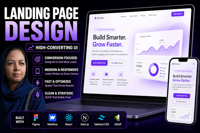 design a landing page, website or web app UI on figma