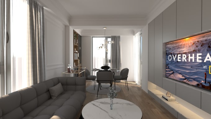 create an interior design and realistic 3d rendering