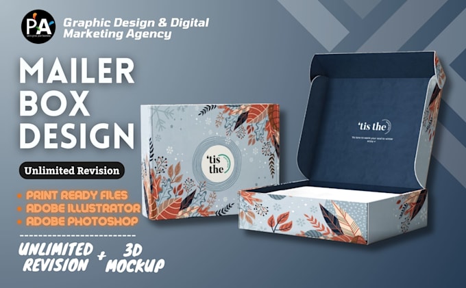 do creative mailer box design, amazon box design, box packaging with 3d mockup