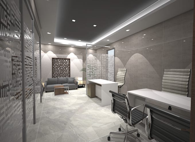 design or render realistic 3d interior office design, in sketchup