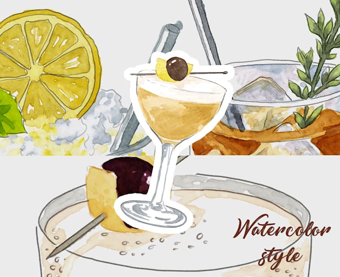 create hand drawn watercolor food illustrations for menu and branding