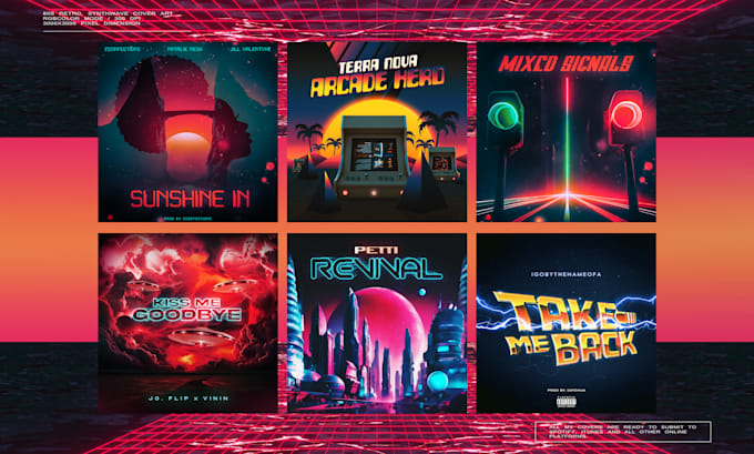 create 80s retro, synthwave cover art