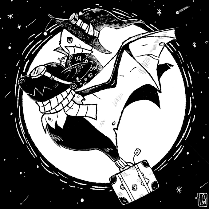 create dark, inked children book art logo, album cover, visual