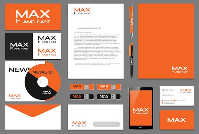 do minimalist business logo design with brand identity, branding package