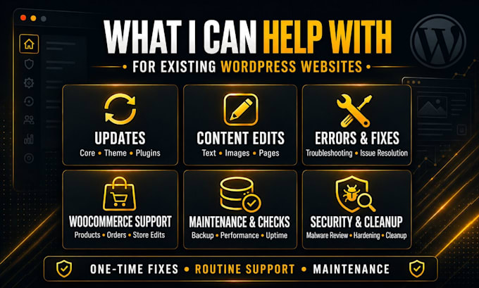 fix, edit, update and support your wordpress website