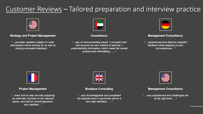 help prepare for consulting interviews and  strategy cases