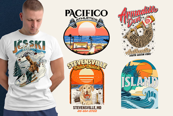 design vintage beach and surf illustration for clothing