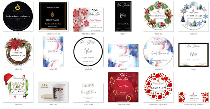 design candle care card, warning label and candle labels