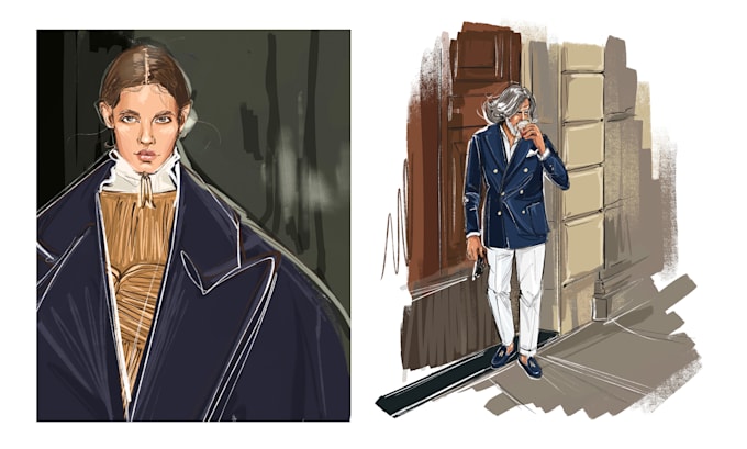 draw fashion sketch, portrait, digital illustration
