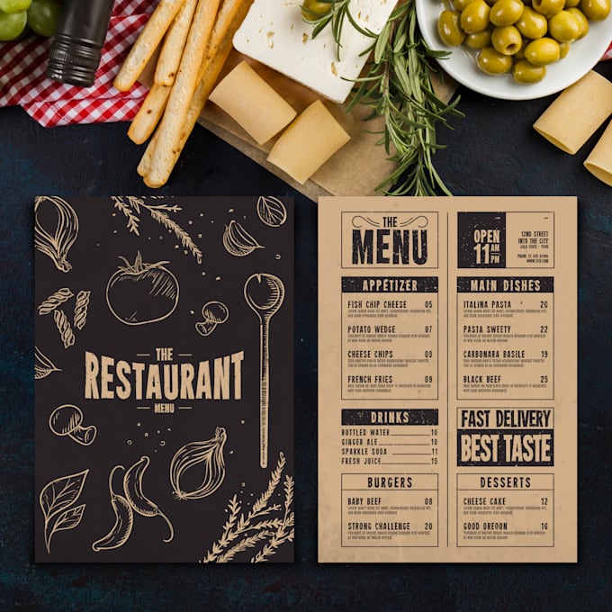 design professional restaurant, takeaway or food menu