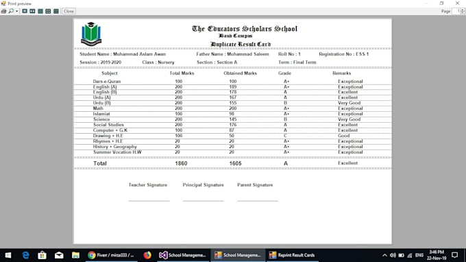 design and develop a school management system