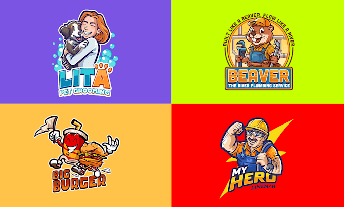 do unique cartoon mascot caricature logo design business