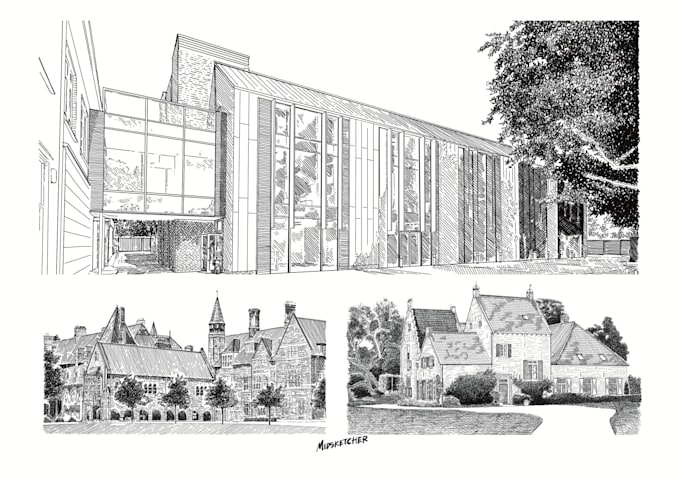 make beautiful sketch of house, building and environment