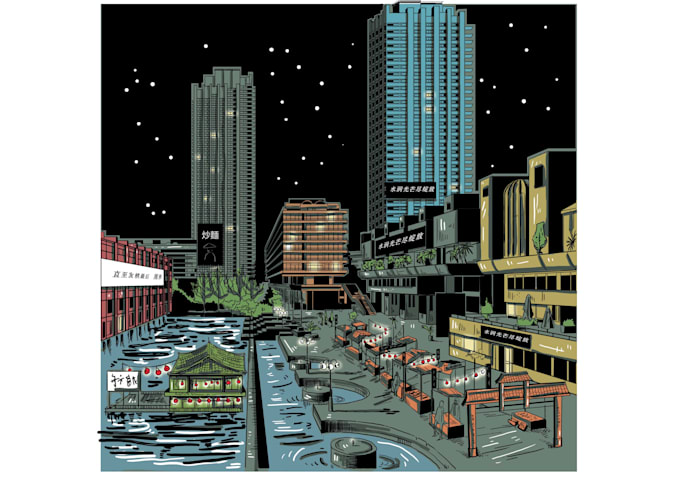 illustrate city scenes in comic style