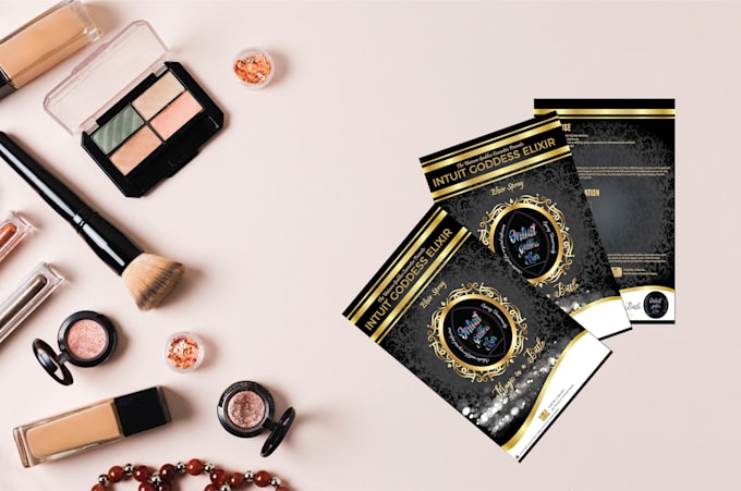 design feminine beautiful makeup cosmetic flyer and cards