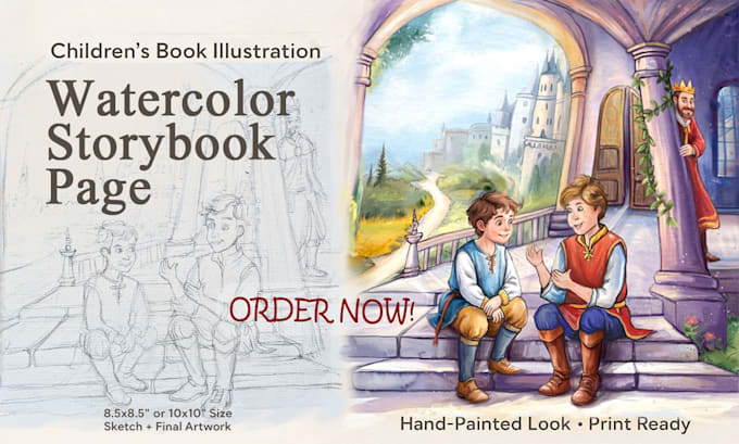 draw custom children book watercolor illustrations and cover