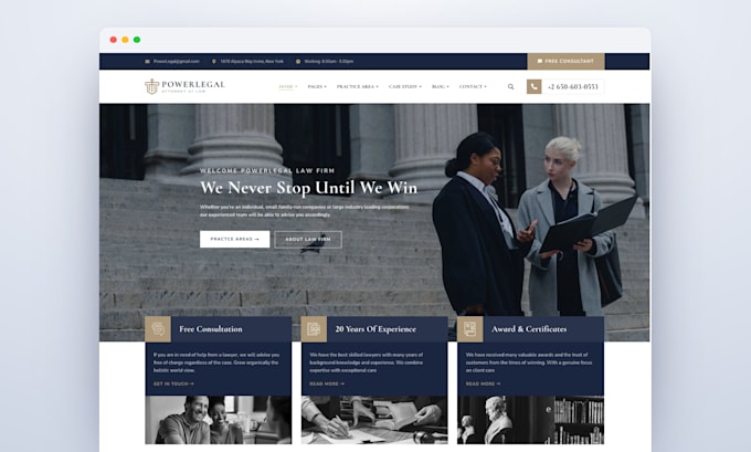 create a premium attorney, lawyer and law firm wordpress website with elementor