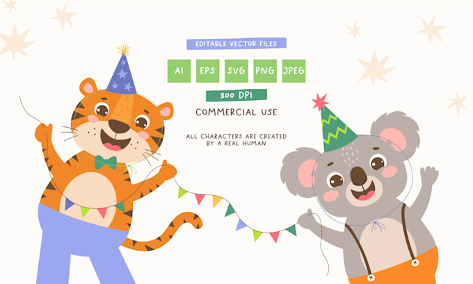 create cute cartoon animal vector illustrations for kids