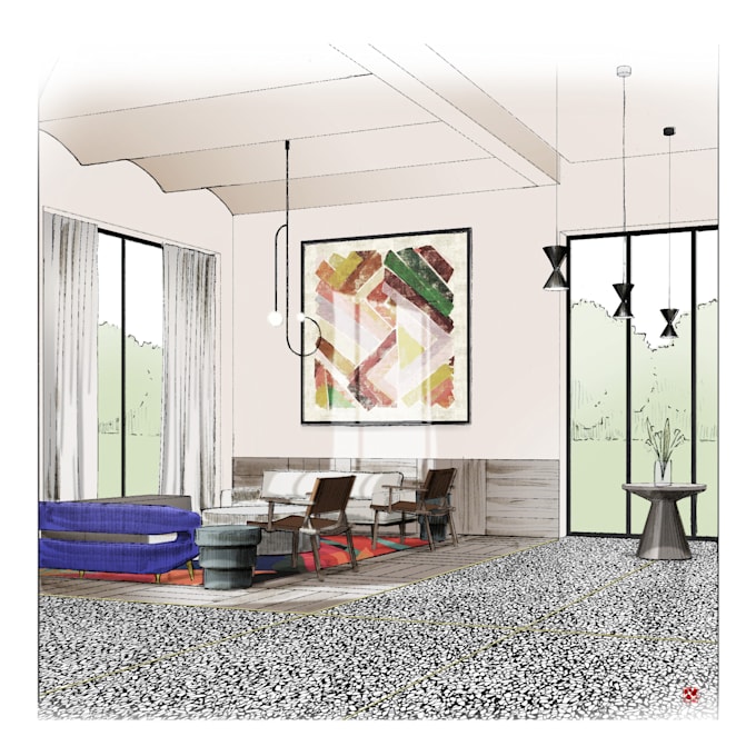 make living room interior sketch, illustration