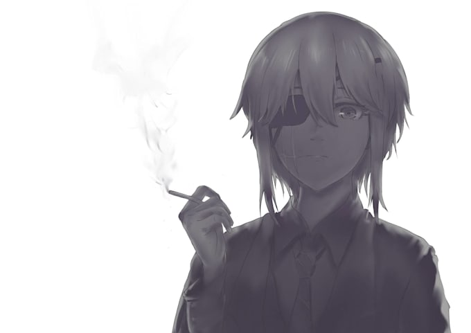 Draw black and white illustration with anime or manga style for you by ...
