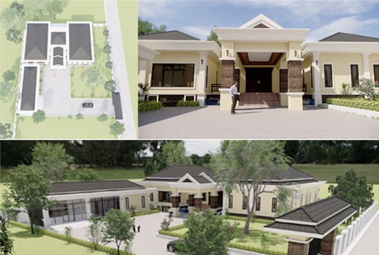 create the architecture design 2d, 3d and render in sketchup