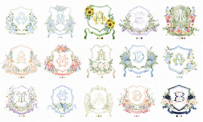 custom watercolor floral wedding crests