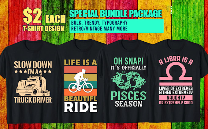 create bulk typography and graphic t shirt designs for you