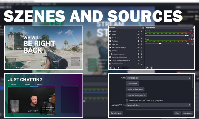 setup and professionalize obs or streamlabs for high end content