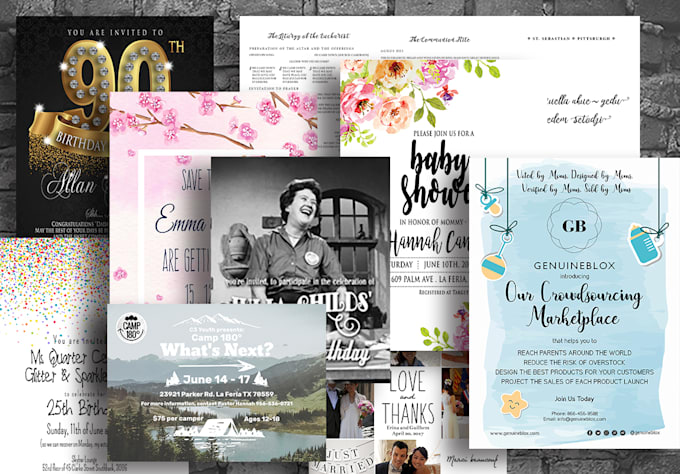 design invitations for party, event, and business