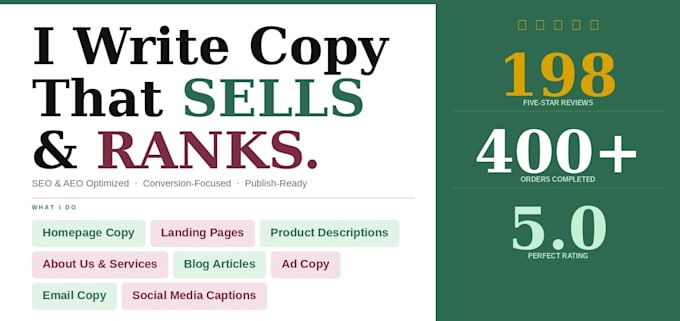 write SEO website copy, landing pages and product descriptions for you