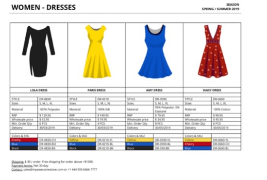design lookbook,line sheet,sell sheet,catalog,order form
