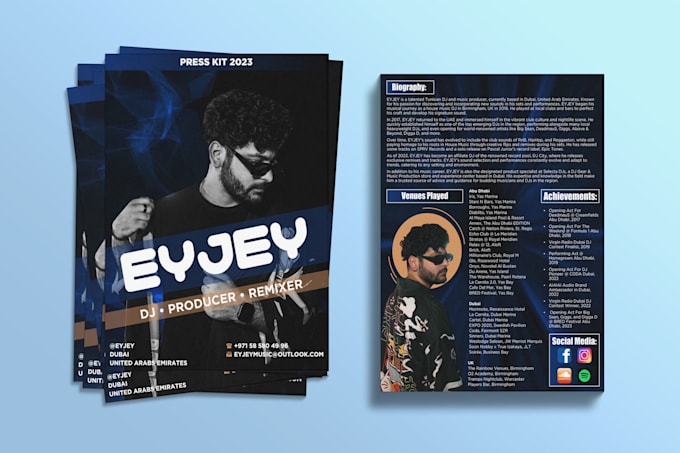 design clickable artist epk, press media kit, flyer, pitch deck