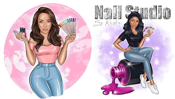 draw masseur cosmetologist lash nail cartoon logo design