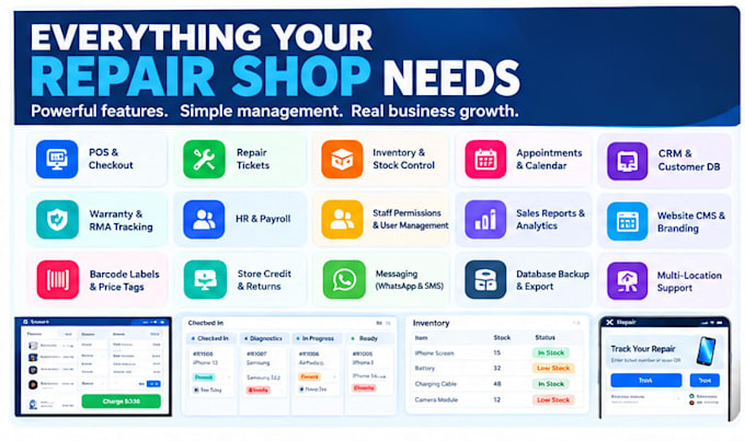 provide mobile repair shop management software pos