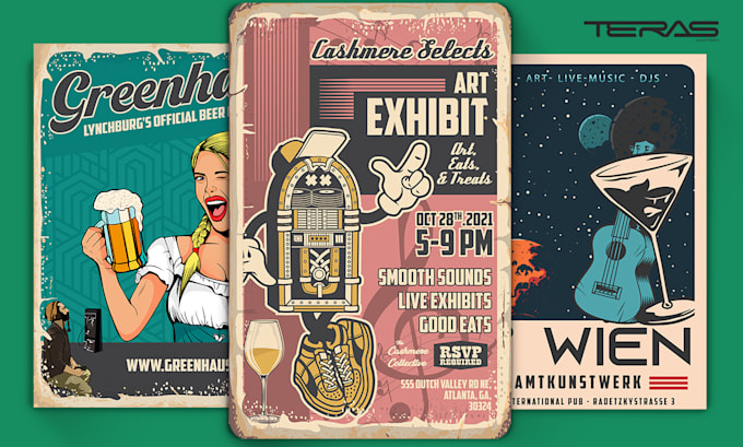 create unique retro,vintage flyer or poster