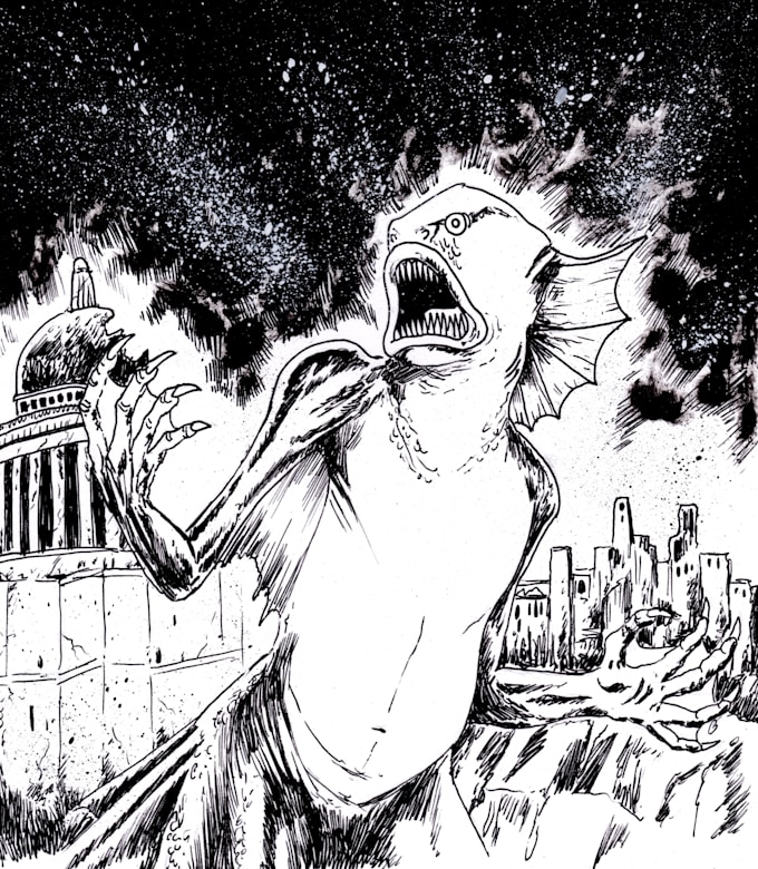 draw you dark cthulhu creature artwork in black ink