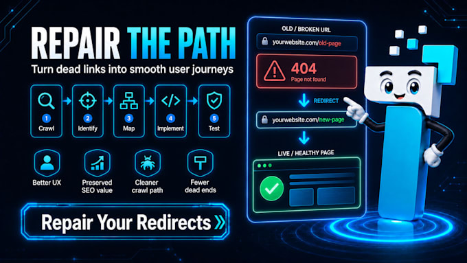 fix 404 error and broken URL using 301 redirects in htaccess file