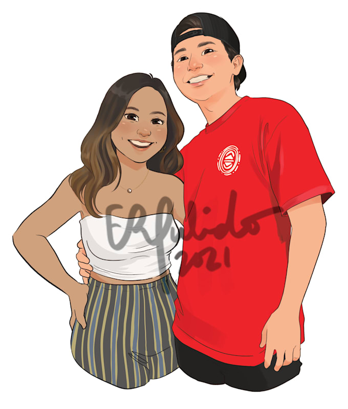 do cartoon or semi realistic half body portraits