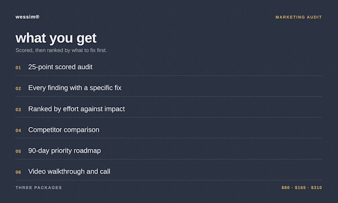 audit your brand, website and marketing and give you a fix list