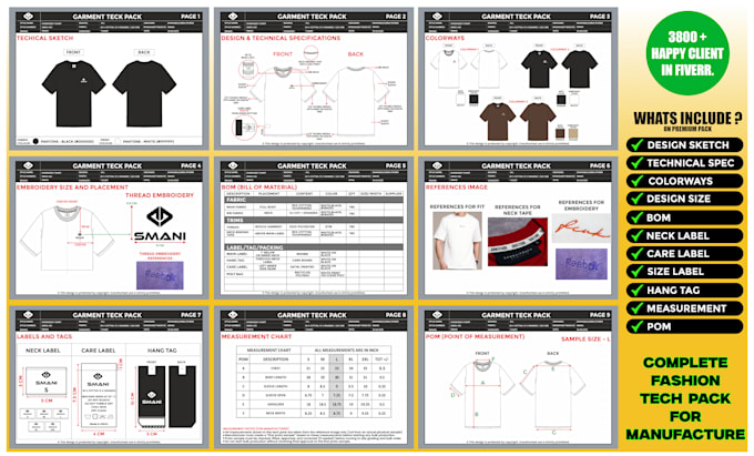 create production ready fashion clothing tech pack with flat sketch