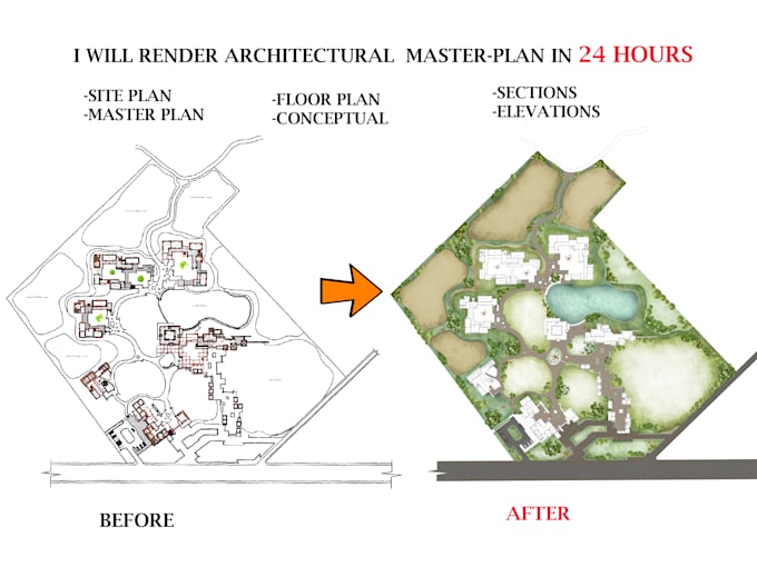 render unique architectural masterplan ,elevation , section