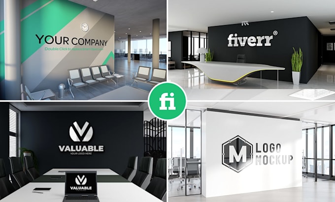 do 200 photorealistic office interior wall logo mockups