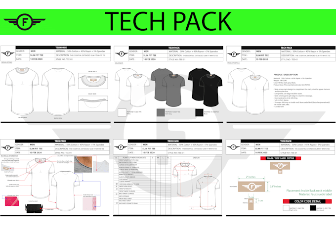 create a fashion flat sketch and tech pack for apparel