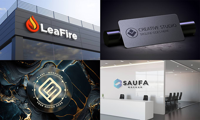 do 15 photorealistic 3d logo mockups with free social media kit