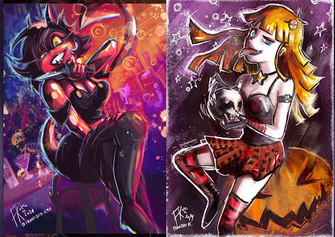 make a gothic punk  dark fantasy character illustration