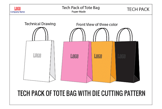do a sketch and tech pack of tote bag design