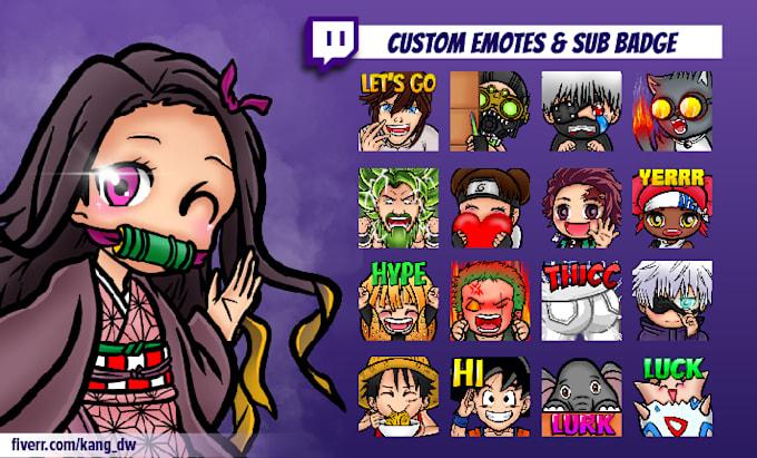 design cute chibi twitch emotes and sub badges